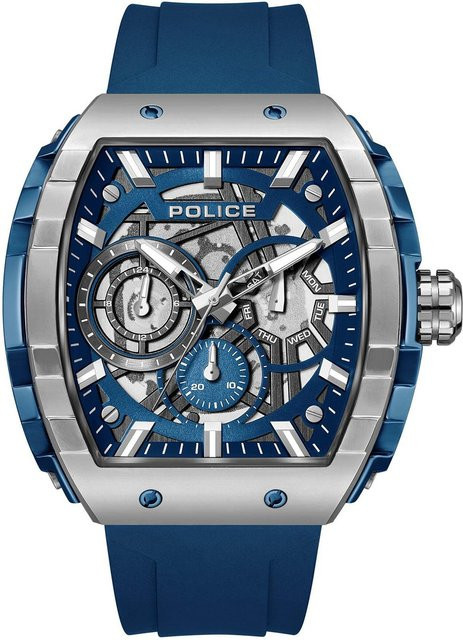 Police Herrenuhr, Quarz, Edelstahl, 45 mm, Silikon, Blau, 5 ATM - Bild 1