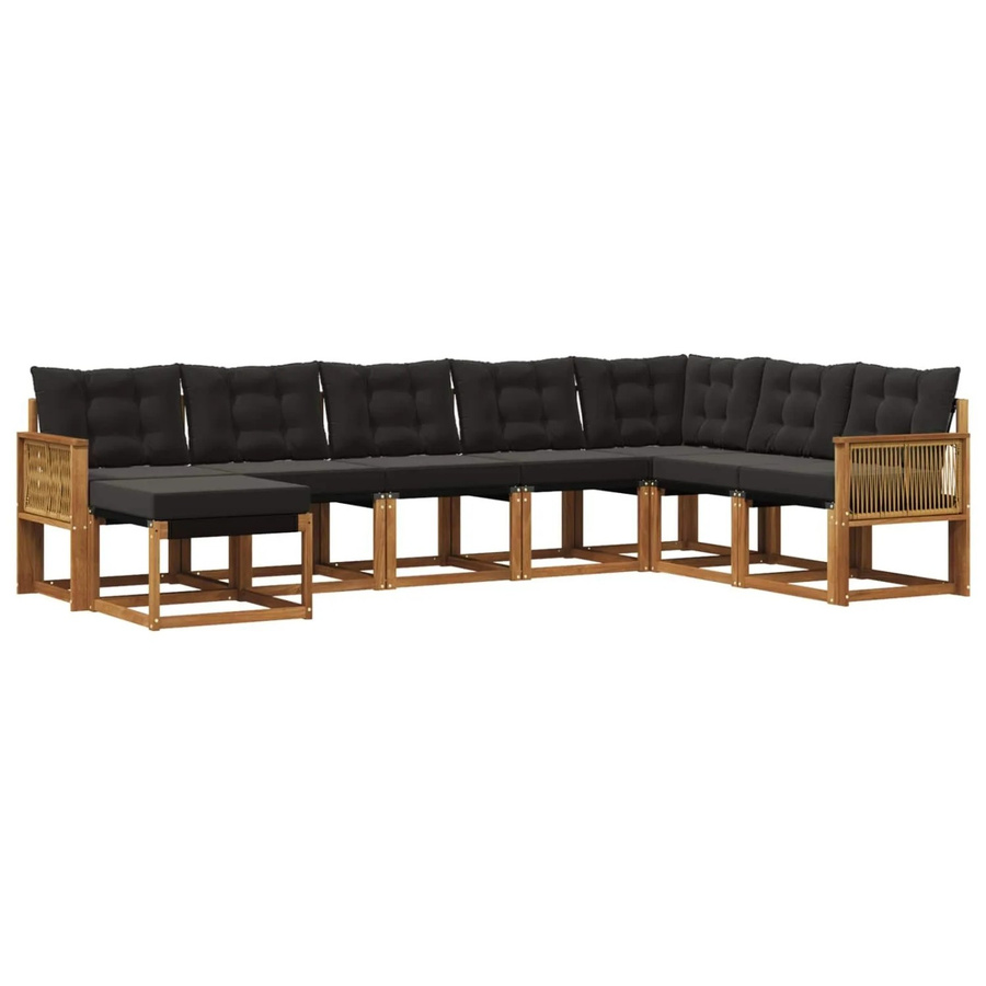 vidaXL Outdoor-Sofagarnitur L-Form aus massivem Akazienholz mit 8 Textilene-Kissen in Natur und Schwarz - Bild 2