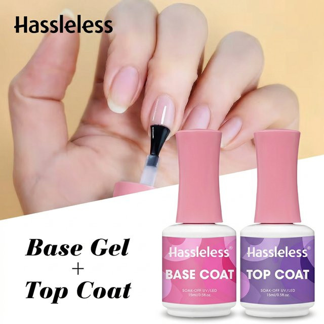 Hassleless Base Coat & Top Coat Gel Polish, 15 ml, Transparent, Glänzend - Bild 1