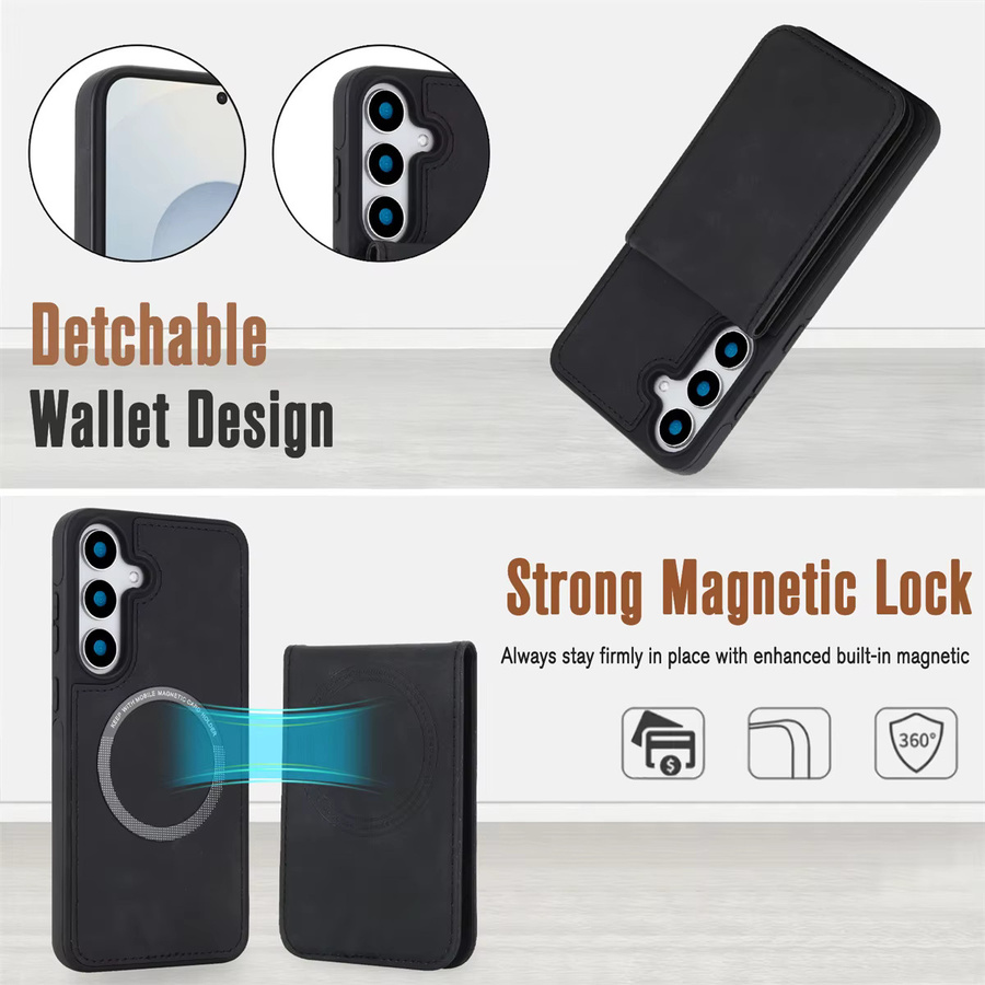 Magnetische Leder-Brieftasche als Schutzhülle für Samsung Galaxy S25 S24 FE S23 Ultra S22 Plus A55 A35 A15 A54 in Schwarz oder Grau - Bild 4