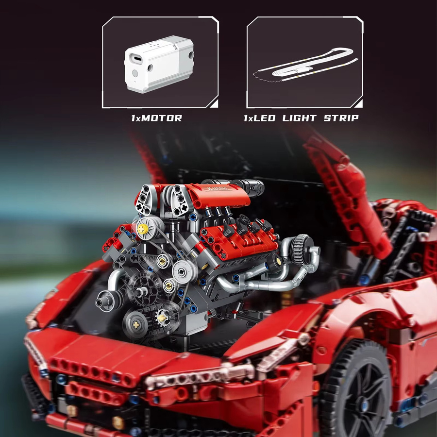 wishiot Technische Die Motorisierte V8 K96203 APP Programmierbare Auto, Baustein Modell Set, mit LED Licht, 660 Teile, ab 14 Jahren - Bild 3