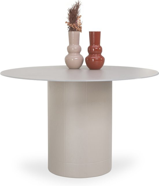 Esstisch HARPER PORNIC in Beige mit runder Glasplatte im modernen Design, Durchmesser: 76 cm, Höhe: 76 cm - Bild 1