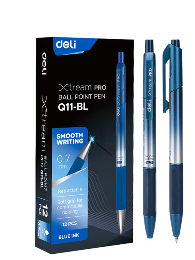DELI Kugelschreiber Set mit 0,7mm Mine, 12er-Pack in Schwarz und Blau, einziehbare Kugelschreiber für Büro und Schule - Bild 7