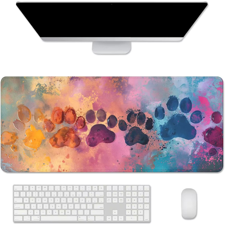 Mairuige Mauspad mit Hundepfoten-Design in Grün und Multicolour, große Schreibtischunterlage mit genähten Kanten für Gaming, Computer und Laptop - Bild 2