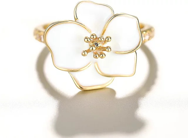 Huitan Ringe, Blumen-Design, Emaille, Weiß, Damen - Bild 1