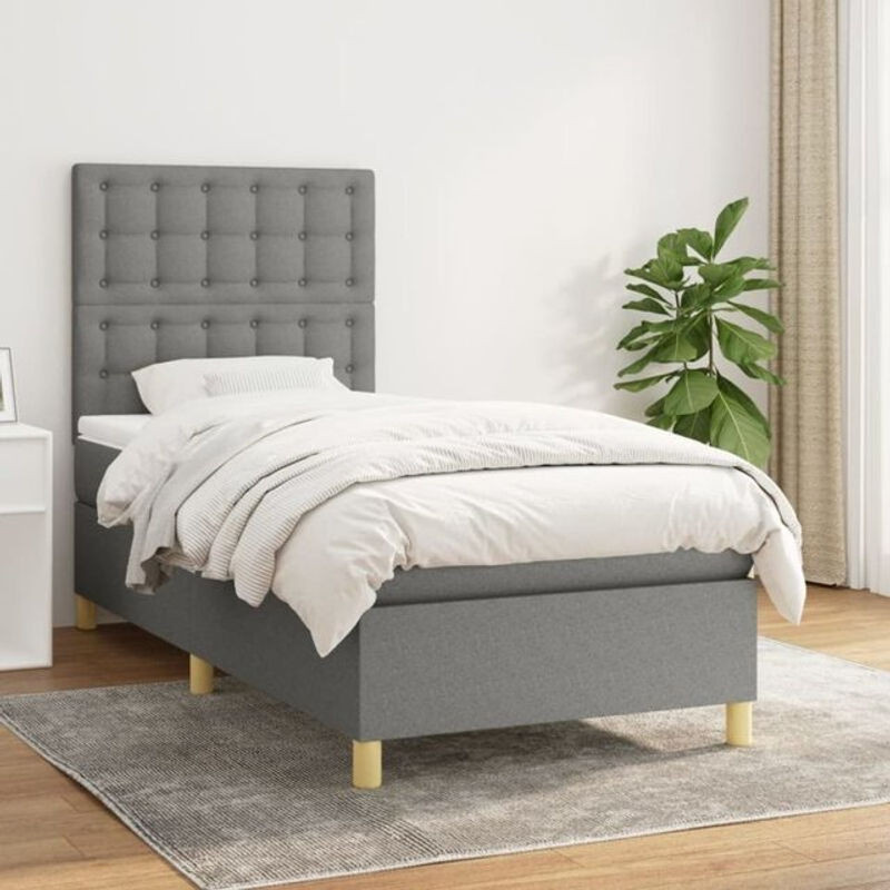 vidaxl Boxspringbett mit Matratze in Anthrazit und Grau aus Stoff, B/B: 80 x 200 cm - Bild 1