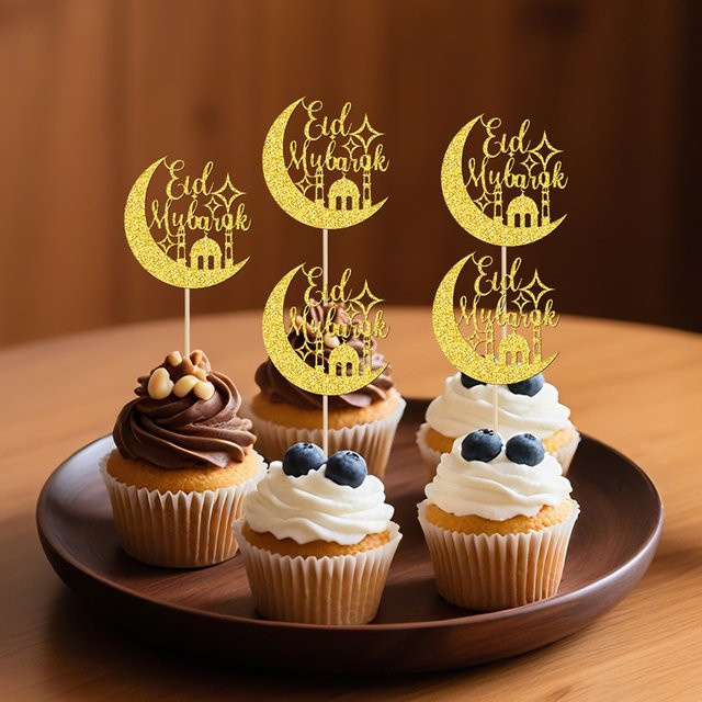 YOMDID 24 Stück Cupcake-Topper in Gold mit islamischen Motiven für Eid und muslimische Feierlichkeiten - Bild 1