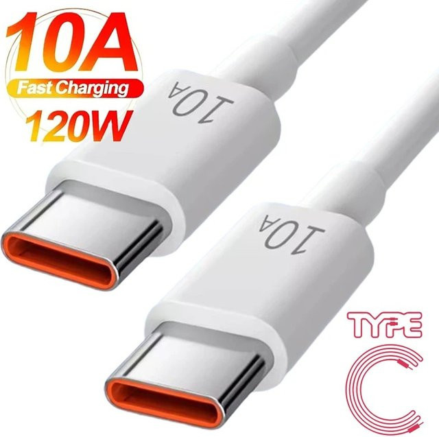 USB-C auf Typ-C Ladekabel 120W 10A Schnellladegerät und Datenkabel in Weiß - Bild 1