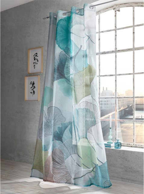 Heine Home Dekostore Gingko in Türkis und Multicolour, halbtransparent, 100% Polyester - Bild 1