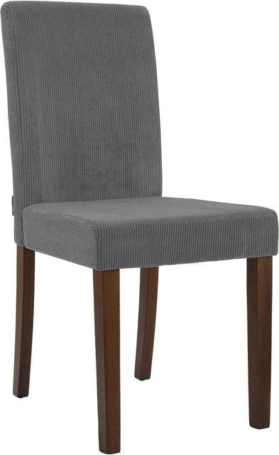 DELUKE Esszimmerstuhl DALAN in Grau mit Cord-Bezug und Kautschukholz-Gestell, B/T/H: 41 x 47 x 91 cm - Bild 1