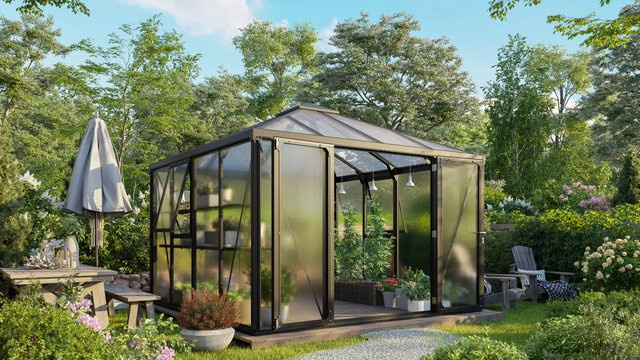 Vitavia Gewächshaus Kingston mit Ready2Grow Zubehör-Set, schwarz, 10,2 m², Polycarbonat-Platten und Aluminiumrahmen - Bild 1