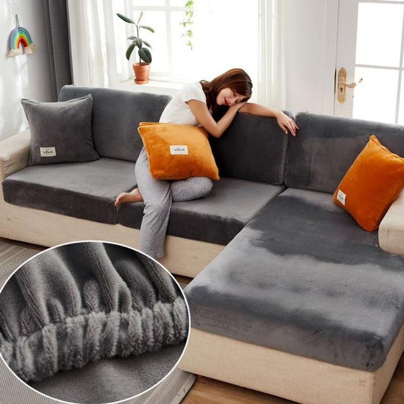 FebEr Samt-Sofa-Sitzbezug aus Jacquard in See-Blau, elastischer Stretch-Schonbezug für dein Sofa - Bild 6