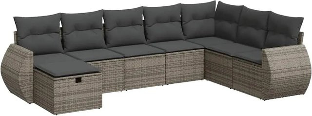 vidaXL 8-tlg. Garten-Sofagarnitur aus Poly-Rattan in Grau mit Kissen und Ottoman in L-Form - Bild 1