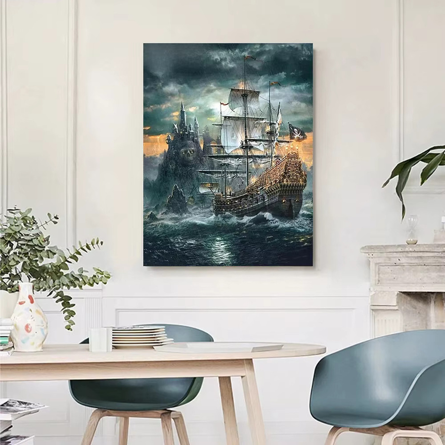 QIZITENG DIY Segelboot Landschaft Muster Diamant Malerei Set, Bunt / Mehrfarbig, für Erwachsene - Bild 3