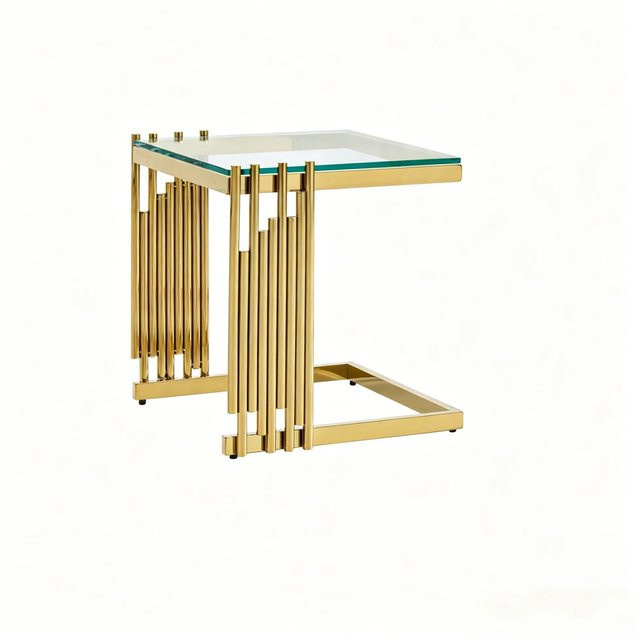 okwish Beistelltisch mit Glasplatte und Metallbeinen in Gold, B/T/H: 41 x 46 x 41 cm - Bild 1