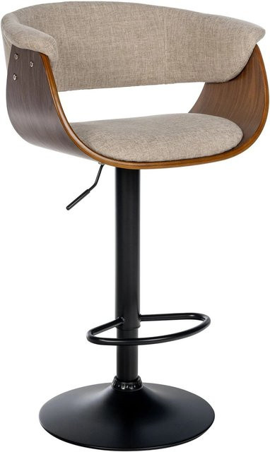 DELUKE Barhocker BAKOT Barstuhl aus Stoff in Walnuss und Creme, höhenverstellbar, drehbar mit Lehne, B/T/H: 60 x 51 x 90 cm - Bild 1