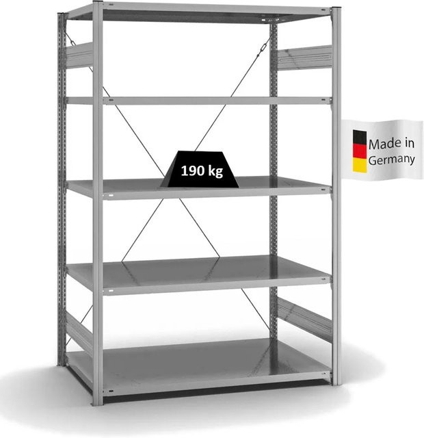 PROREGAL Fachbodenregal Stecksystem T-Profil Light-Duty, verzinkt, 5 Ebenen, H x B x T: 200 x 130 x 80 cm - Bild 1