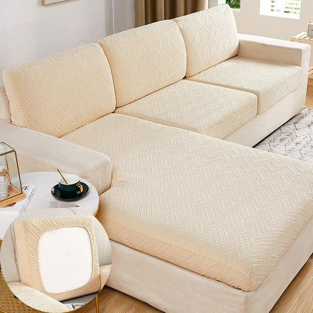 Lellen Jacquard-Sofa-Sitzbezug in Beige mit Karomuster, elastischer Stretch-Sofabezug für dein Wohnzimmer, Breite: 160-190 cm - Bild 1