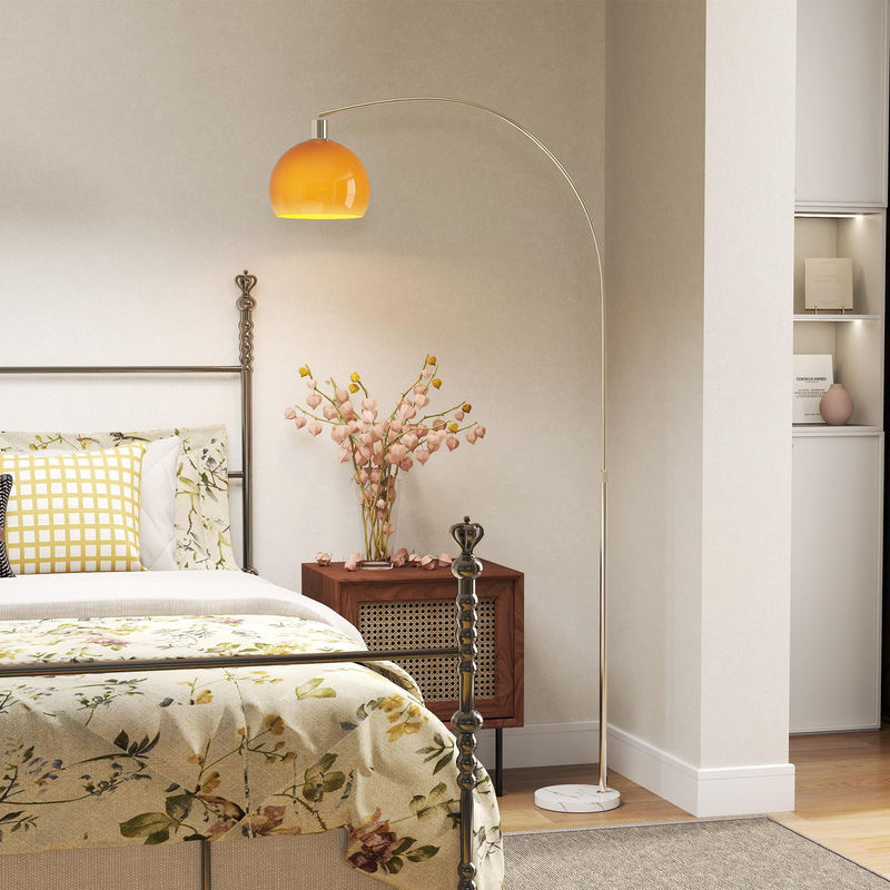 HOMCOM Bogenstandlampe mit rundem Lampenschirm aus Marmor, Metall und Kunststoff in Weiß und Orange, H x B x T: 180 x 26 x 90 cm - Bild 2