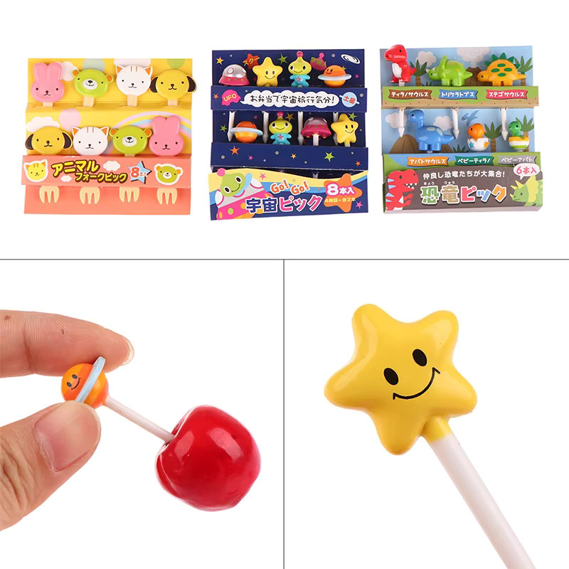 HUXUAN Kinder Obstpicks Set, bunte Mini Dessert-Gabeln für Bento Boxen und Kuchen, 6/8 Stück, Mehrfarbig - Bild 2