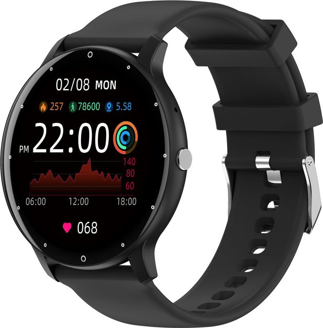 Lucky Start Smartwatch für Männer und Frauen mit 1,28 Zoll Touchscreen, Bluetooth, Blutdruckmessung und Wasserdichtigkeit, Farbe: Schwarz - Bild 1
