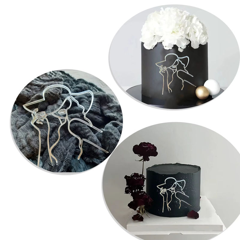 5 Stück abstrakte Kunst Kuchen Topper aus Acryl in Gold und Schwarz für Geburtstagsdekorationen - Bild 2