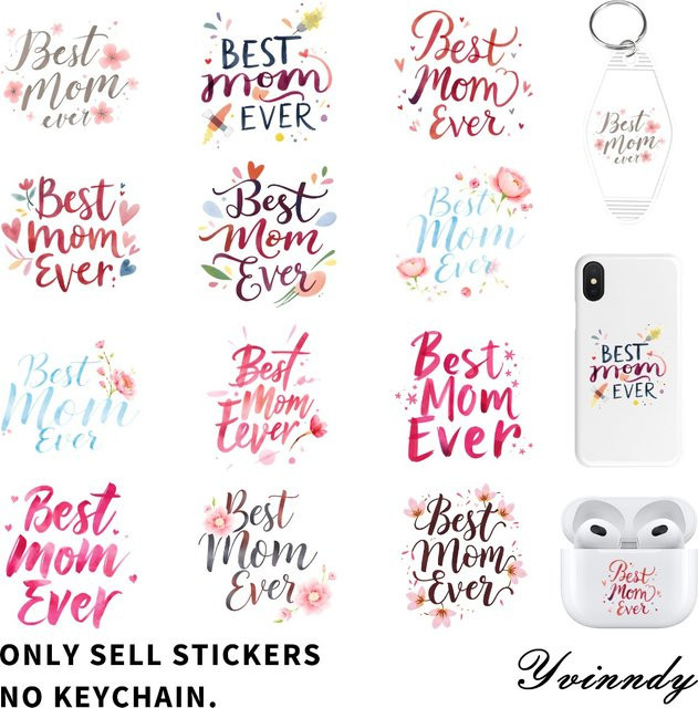 24er Set Beste Mama UV DTF Transfer Papier mit bunten Zitaten für DIY Motel Schlüsselanhänger in Multicolour - Bild 1