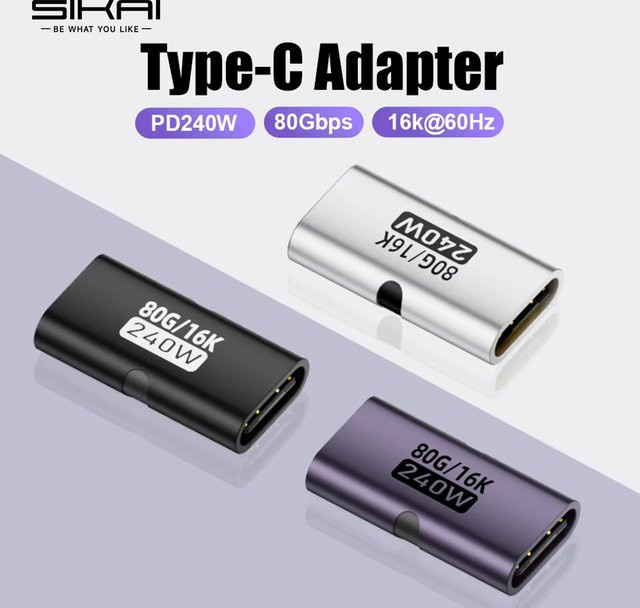MOSHOU USB4 USB-C Adapter Buchse auf Buchse in Silber mit 80 Gbit/s, 240W PD Schnellladung und 8K@60Hz Unterstützung für MacBook und iPad Pro - Bild 1