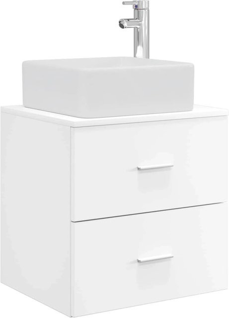 vidaXL Wandmontierter Waschtisch in Weiß mit Schubladen und Türen, Modernes Badezimmer-Möbel aus MDF, B/T/H: 53 x 34,5 x 63 cm - Bild 1