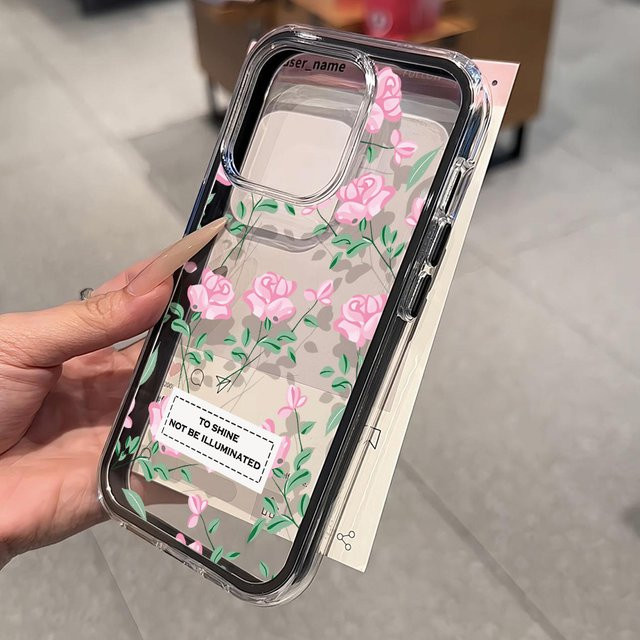 Stoßfeste transparente Handyhülle mit Blumen-Design für Apple iPhone 11 bis 16 Pro Max in Pink - Bild 1