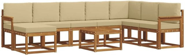 vidaXL Outdoor-Sofagarnitur aus Akazienholz in L-Form mit Kissen, 9-teilig, Natur und Beige - Bild 1