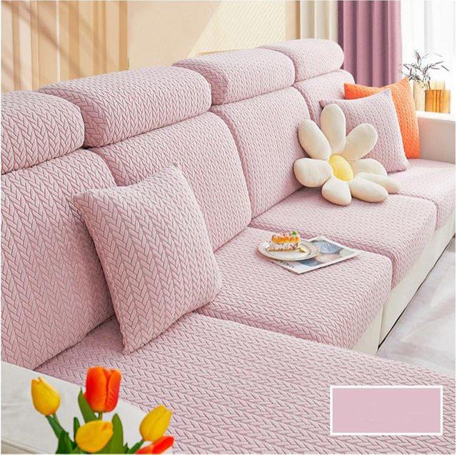 FebEr Jacquard-Stretch-Sofa-Sitzkissenbezug für Ecksofas in Rosa - Bild 1