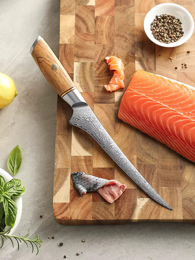 XINZUO Filetmesser mit 73-lagiger Damaststahlklinge und Olivenholzgriff, 17,78 cm - Bild 6