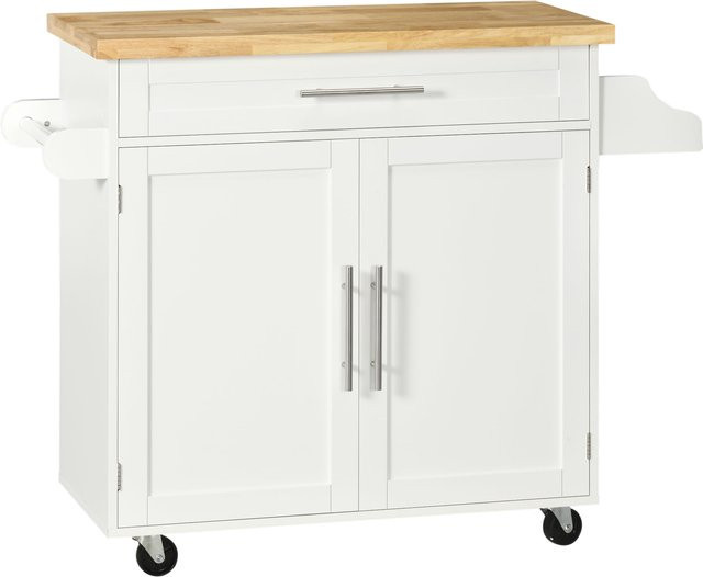 HOMCOM Küchenwagen Servierwagen mit Arbeitsplatte, Küchentrolley mit Gewürzregal und Handtuchhalter, Weiß, B/T/H: 109 x 40 x 89 cm - Bild 1