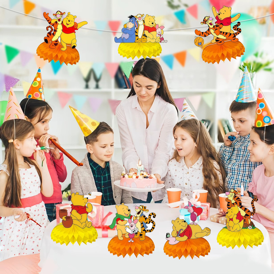 Disney Winnie Geburtstagsparty-Zubehör, 7-teiliges Waben-Tischdeko-Set aus Papier in Gelb - Bild 2