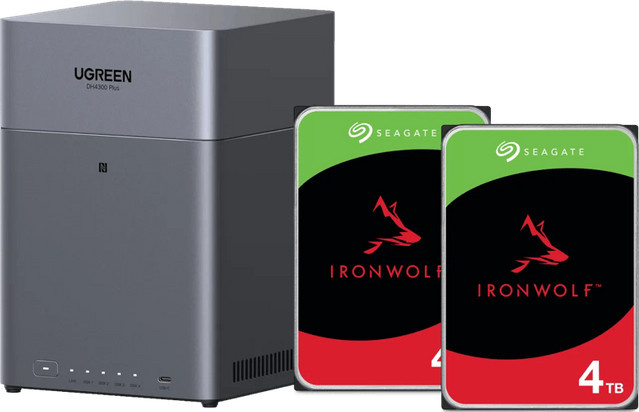 UGREEN NASync DH4300 Plus NAS-System in Grau mit 2x Seagate Ironwolf 4 TB Festplatten - Bild 1