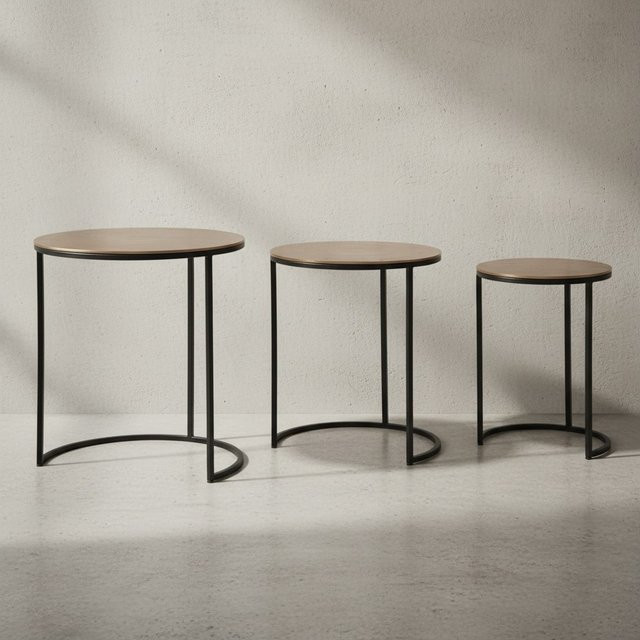 KADIMA DESIGN Satztisch Set aus Aluminium und Eisen, 3er Set, Rund, Gold/Schwarz, Höhe: 55 cm, 45 cm, 45 cm - Bild 1