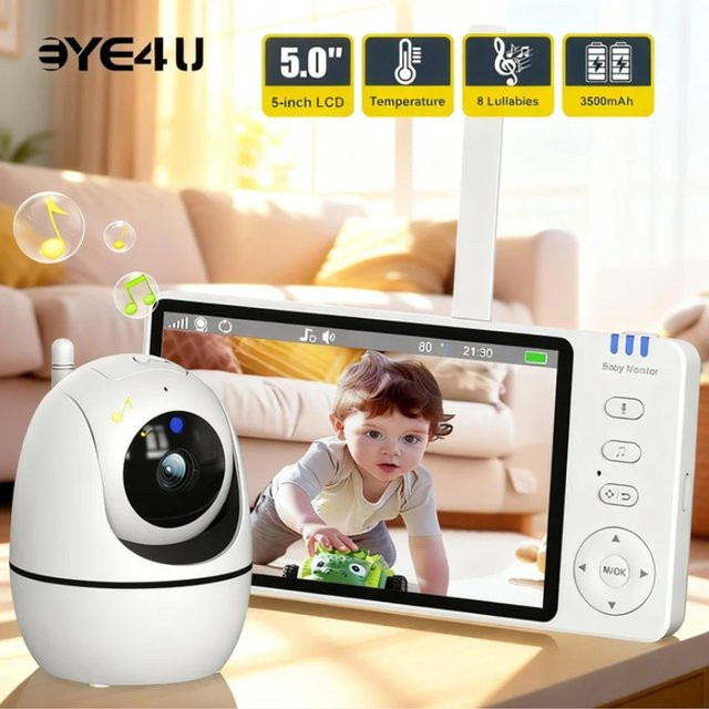 Eye4U 5-Zoll Video-Babyphone mit Kamera, PTZ-Zoom, Temperatursensor und Schlaflied zur Überwachung - Bild 1
