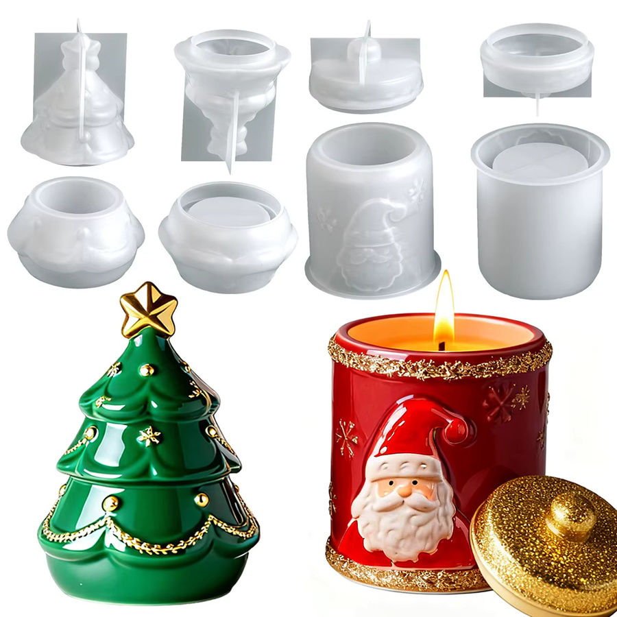 UDOCOOL Silikon Form Set für DIY Kerzen und Gips mit Weihnachtsmotiv Santa Claus und Tannenbaum zur Gestaltung von Weihnachtsdeko und Wohnkultur - Bild 1