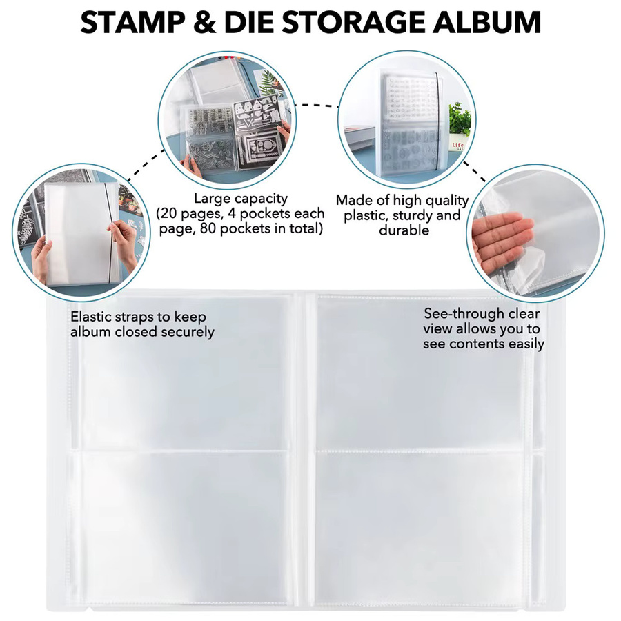 Transparentes Aufkleber- und Fotoalbum mit 20 Seiten als Organizer für Stempel und Schneidwerkzeuge - Bild 2