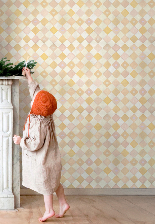 Isidore Leroy Tapete Arlequin Pêche in Mehrfarbig mit geometrischem Vintage-Muster aus Vlies - Bild 1
