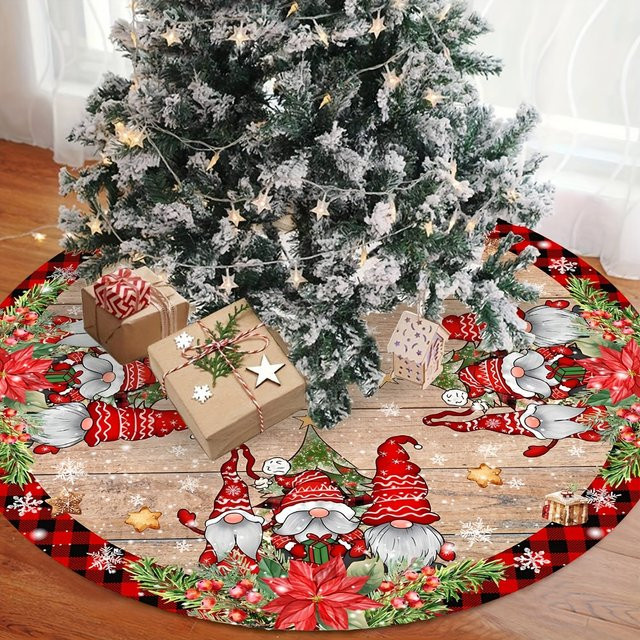 VIKAMA Weihnachtsbaumrock mit Zwergenmotiven in Multicolour, runder Textil-Baumschmuck für Innen und Außen - Bild 1