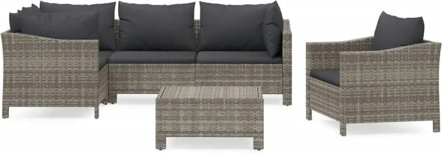vidaXL 6-tlg Garten-Lounge-Set in L-Form aus grauem PE-Rattan mit Polsterkissen und pulverbeschichtetem Stahlgestell - Bild 1
