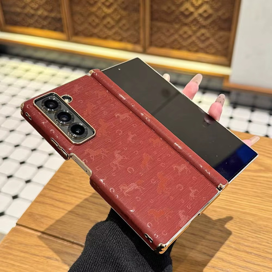 Yichmni Luxus-Lederhülle mit Pferdemuster für Samsung Galaxy Z Fold 5 6 7 in Rot mit Doppelscharnier und ohne Vorderseitenschutz - Bild 2