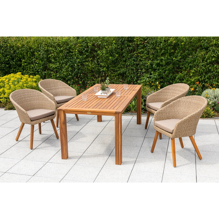 Merxx Aronne Gartenmöbel Set 5-tlg. aus geöltem Akazienholz mit Tisch und Kissen in Beige und Braun, B/T/H: 110 x 110 x 83 cm - Bild 2