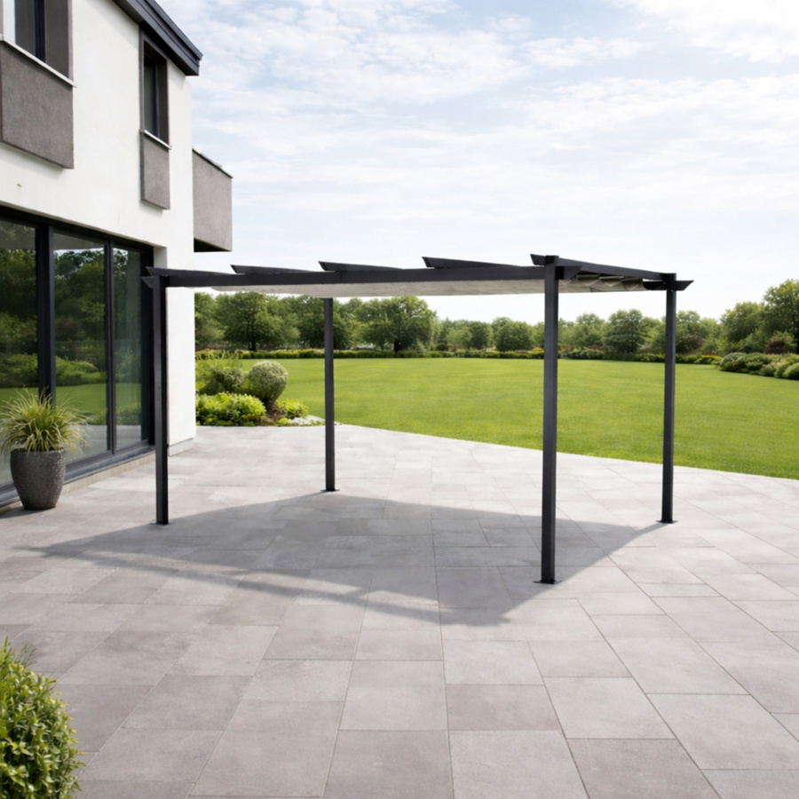 LECO Aluminium Pergola mit Faltdach in Lichtgrau, B/T: 4 x 3 m - Bild 2
