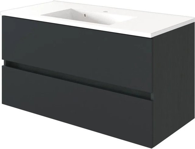 Held Möbel Einzelwaschtisch Verona 100 cm Grau Matt mit Mineralguss und Softclose - Bild 1