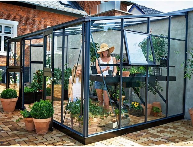 Juliana Gewächshaus Veranda 12 Pultdach in Anthrazit mit Polycarbonat und Aluminium - Bild 1