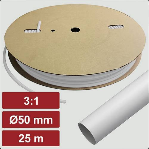 Electronic Garage Schrumpfschlauch mit Kleber Weiß 50mm x 16,7mm Schrumpfrate 3:1 25m - Bild 1