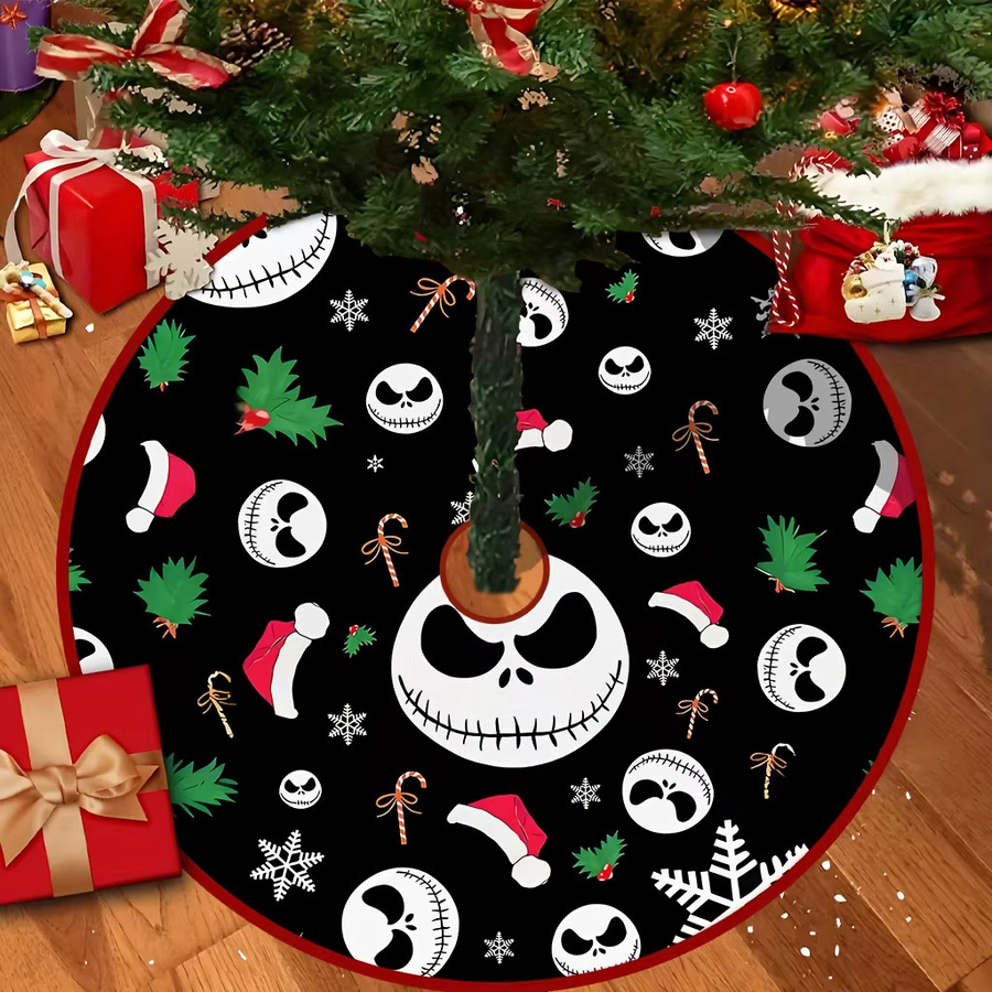 VIKAMA Weihnachtsbaum Rock mit Totenkopf und Weihnachtsmütze Motiv in Schwarz - Bild 2